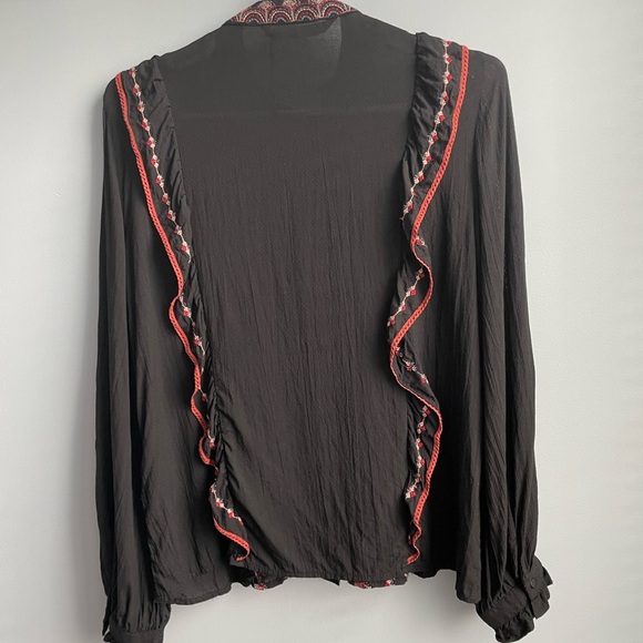 Zara Premium Floral Embroidered Button Down Boho Top Blouse Ruffled M - Picture 3 of 11